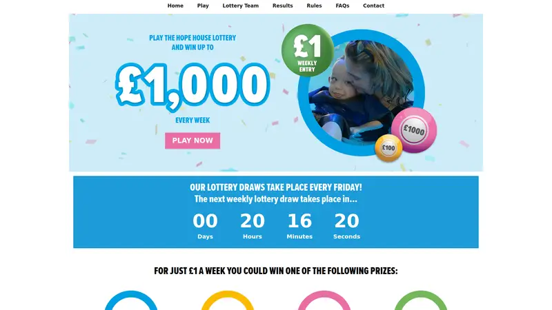 Hope House Lottery - homepage (desktop)