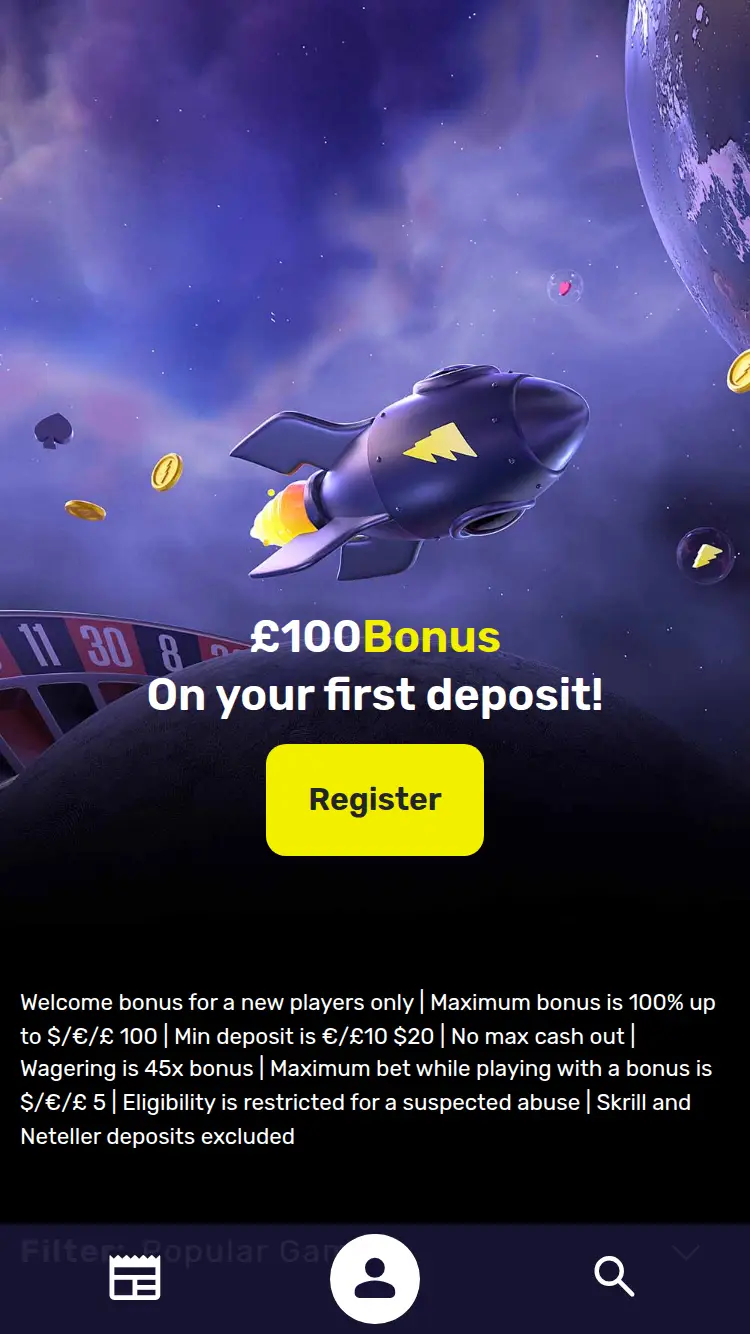 Hyper Casino - homepage (mobile)