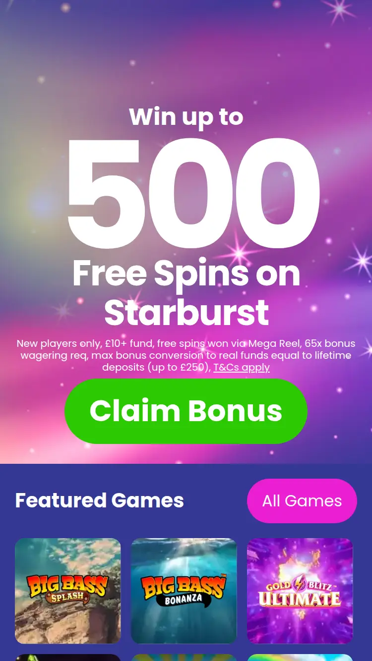 Hyper Slots - homepage (mobile)