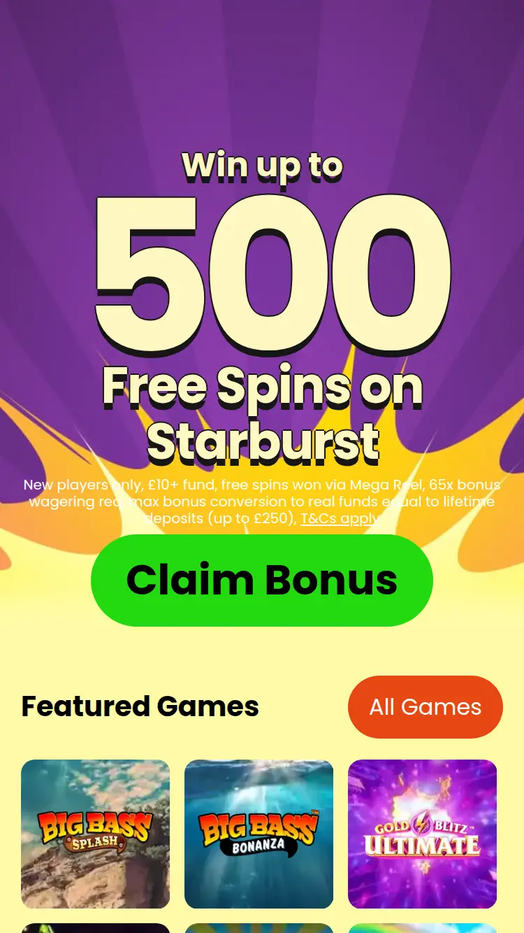 Incredible Spins - homepage (mobile)