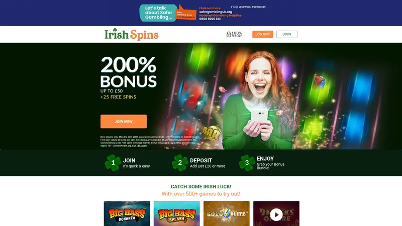 Irish Spins - homepage (desktop)