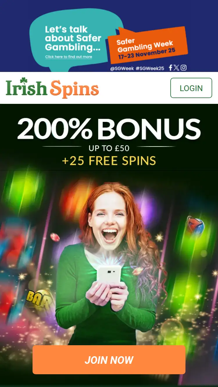 Irish Spins - homepage (mobile)
