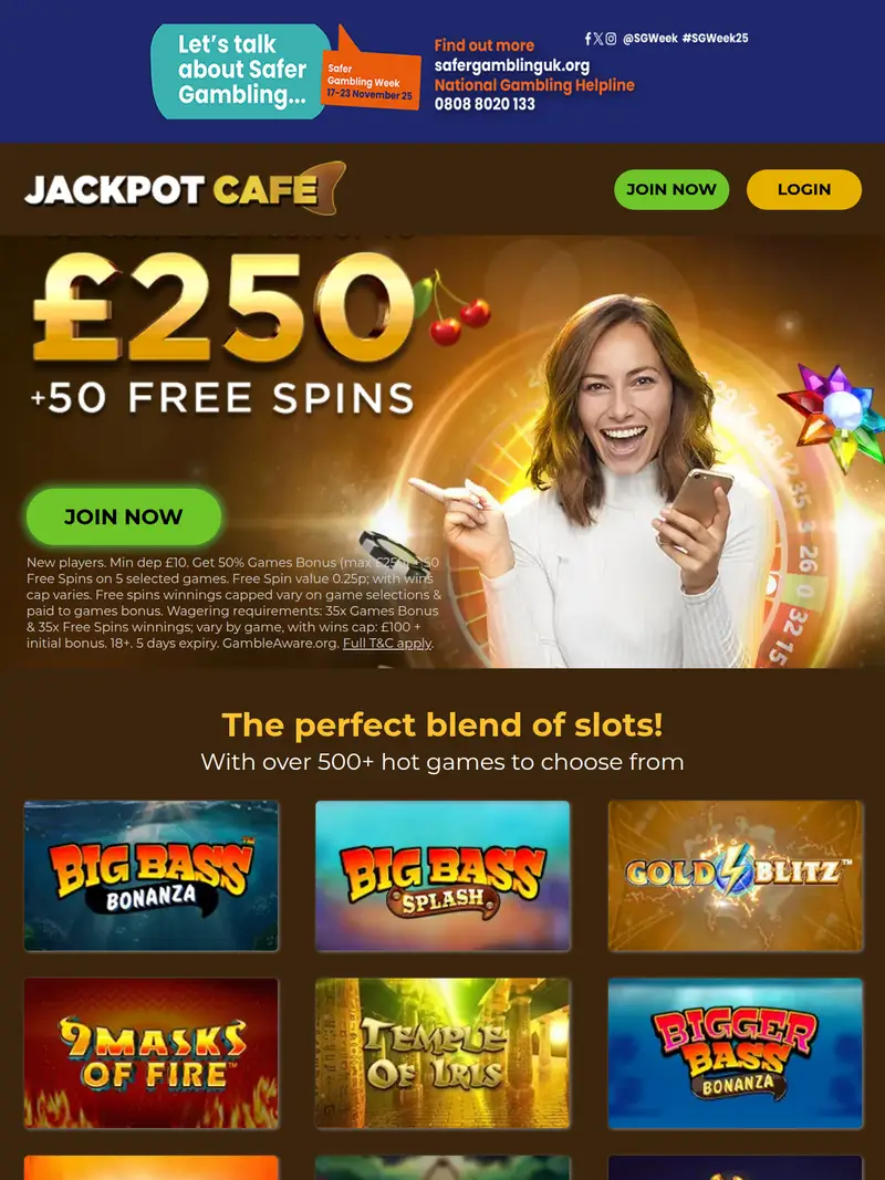 Jackpot Cafe - homepage (tablet)