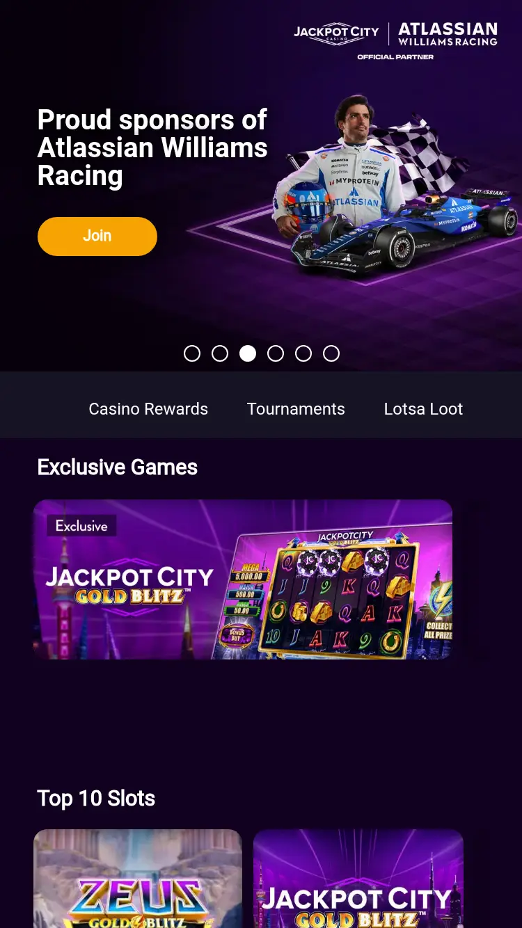 Jackpotcity Casino - homepage (mobile)