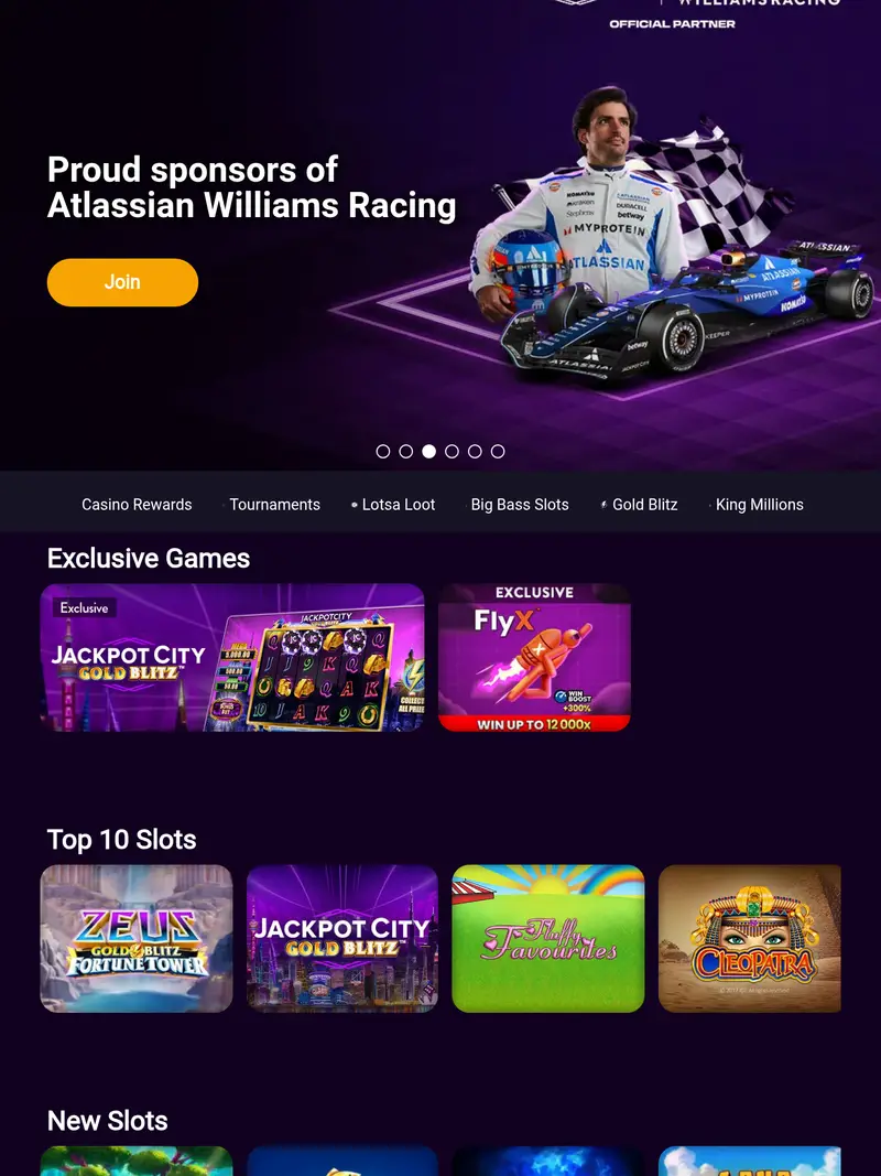 Jackpotcity Casino - homepage (tablet)
