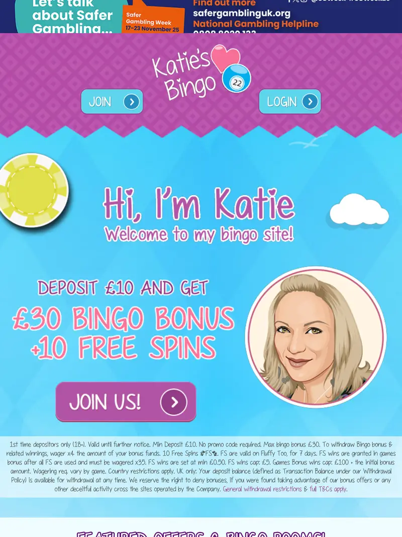 Katies Bingo - homepage (tablet)