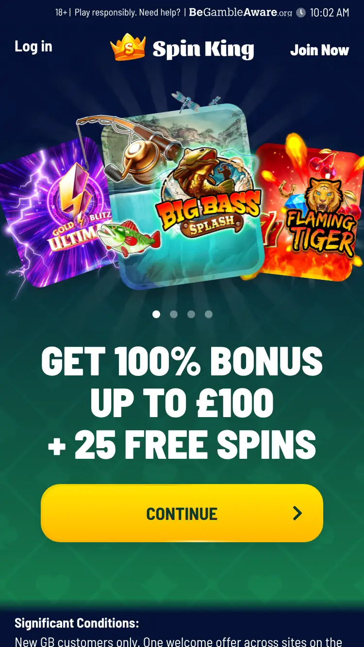King Spin - homepage (mobile)