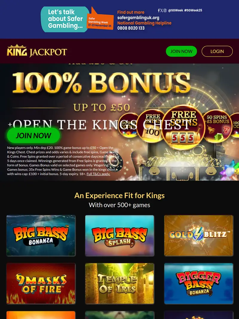 King Jackpot - homepage (tablet)