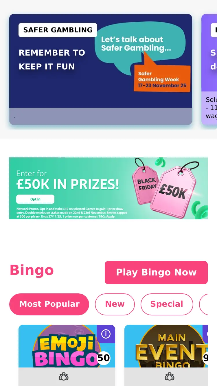 Kitty Bingo - homepage (mobile)