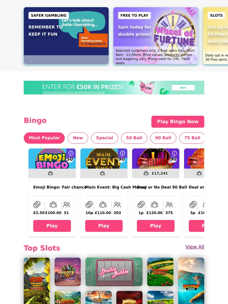 Kitty Bingo - homepage (tablet)