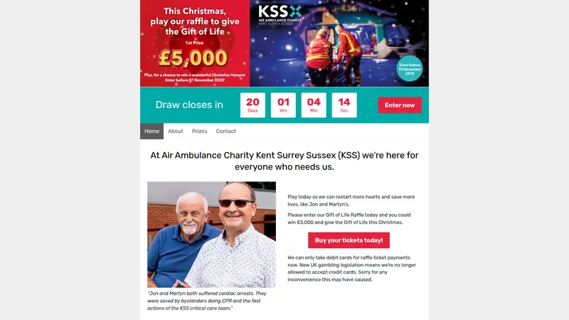 KSS Raffle - homepage (desktop)