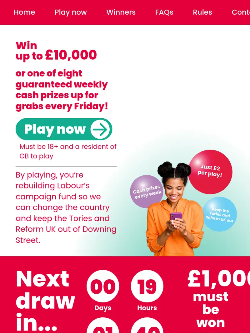 Labour Lottery - homepage (tablet)