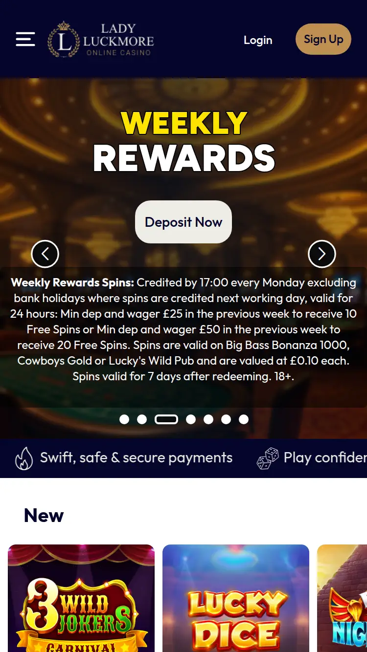 Lady Luck More - homepage (mobile)