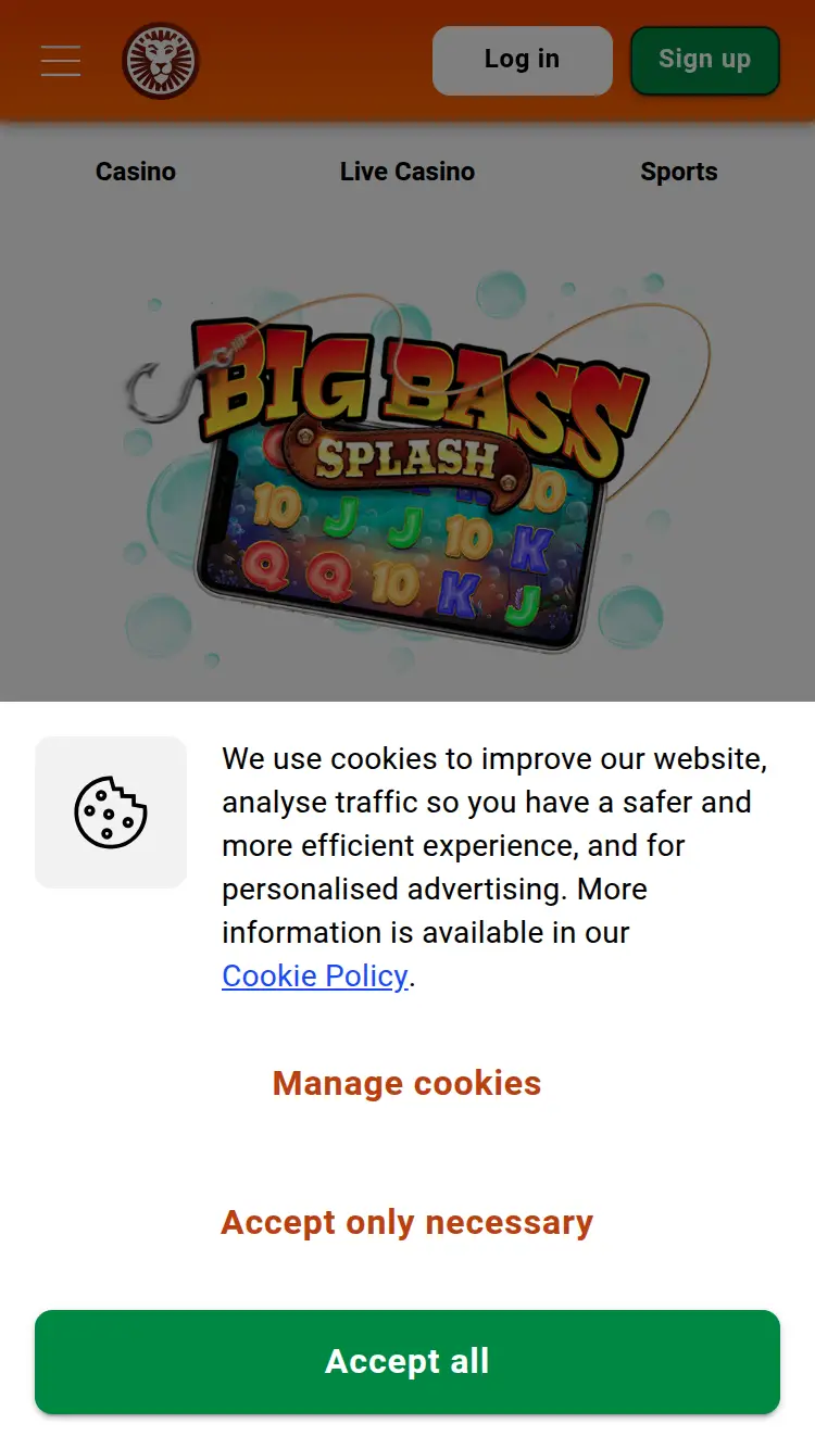 Leo Vegas - homepage (mobile)