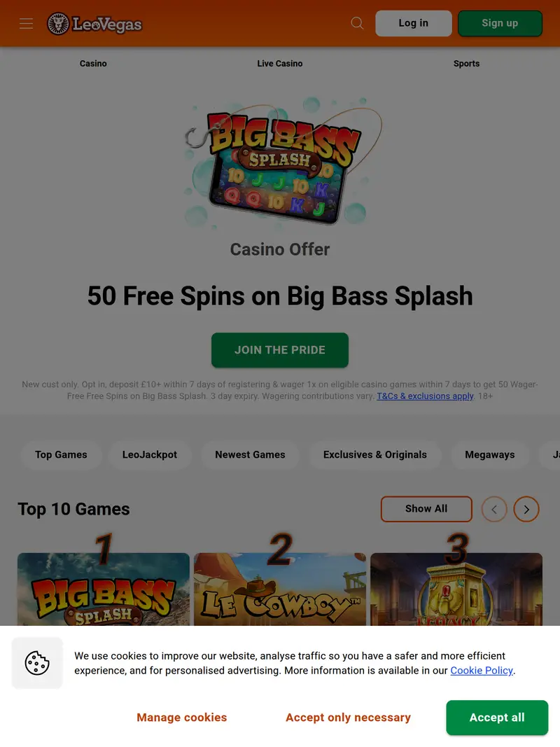 Leo Vegas - homepage (tablet)