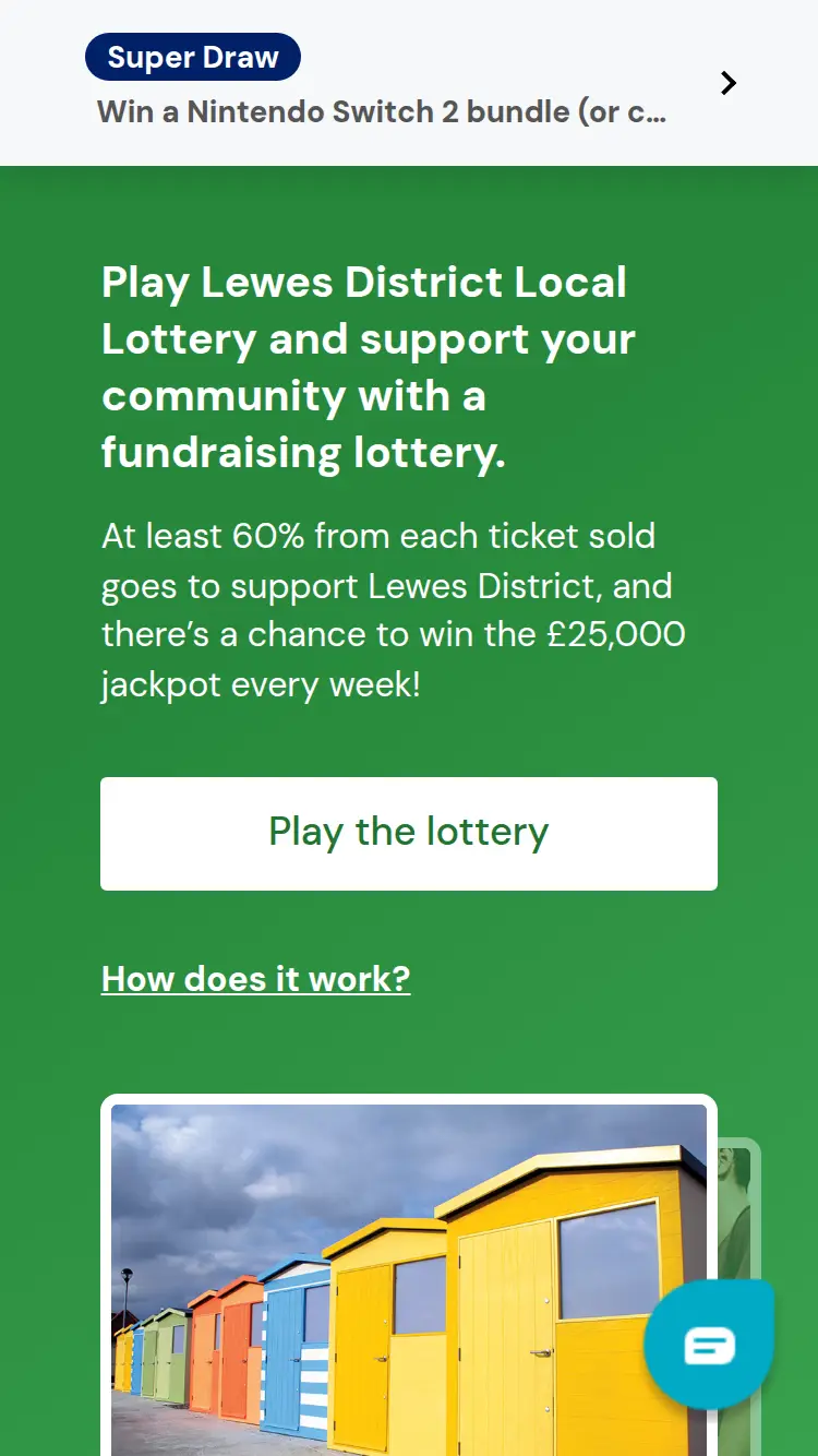 Lewes Local Lottery - homepage (mobile)
