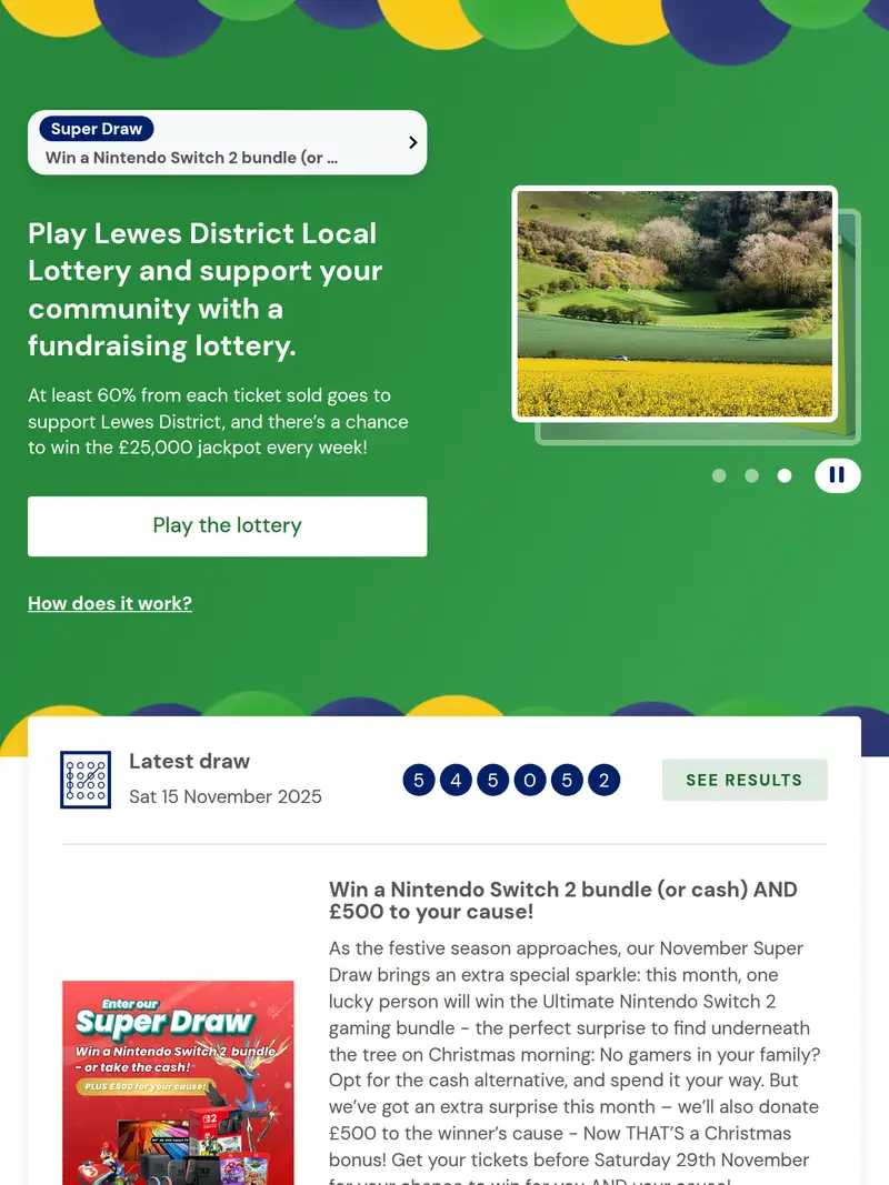 Lewes Local Lottery - homepage (tablet)