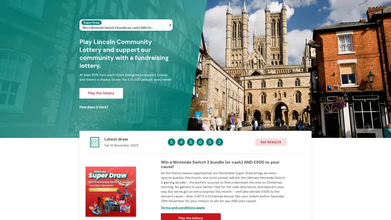 Lincoln Lottery - homepage (desktop)