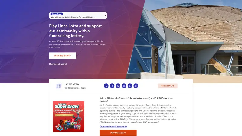 Lincs Lotto - homepage (desktop)