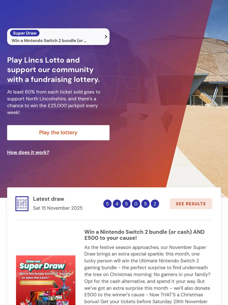 Lincs Lotto - homepage (tablet)