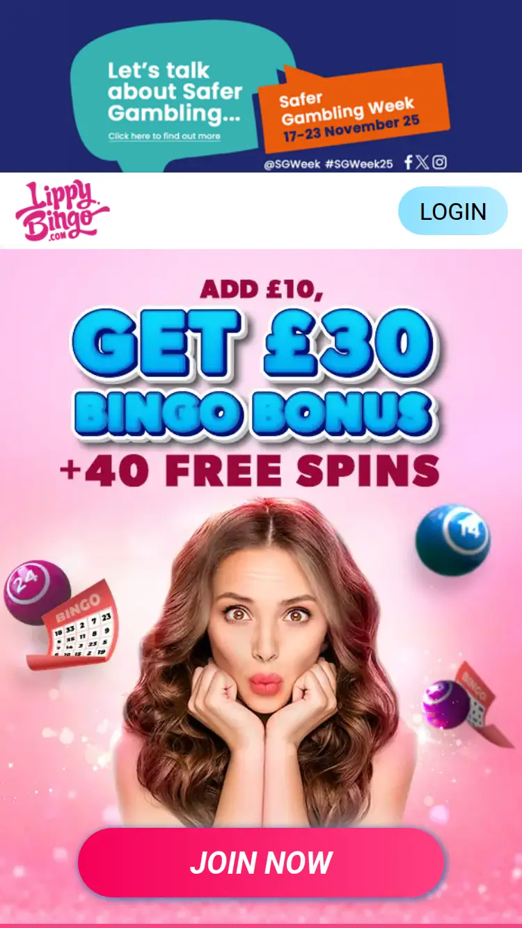 Lippy Bingo - homepage (mobile)