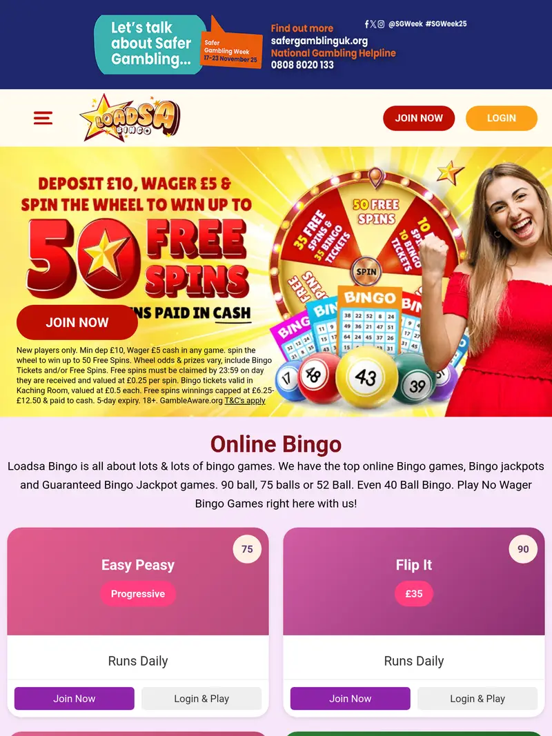 Loadsa Bingo - homepage (tablet)