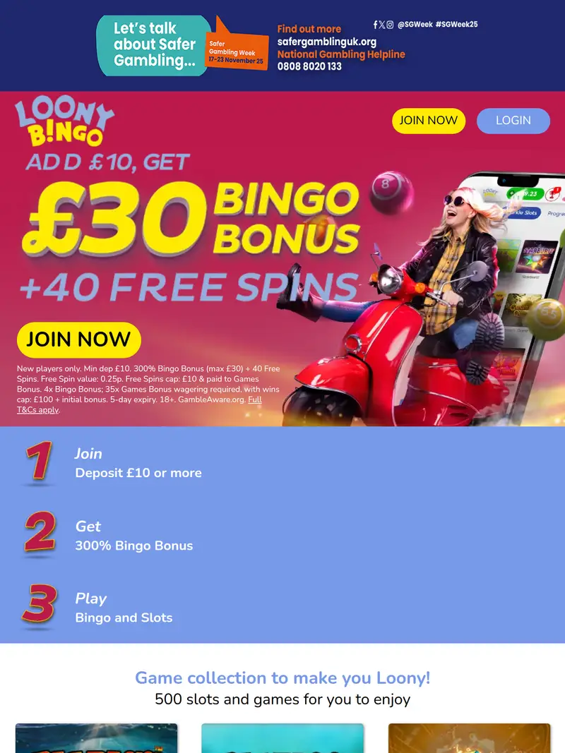 Loony Bingo - homepage (tablet)