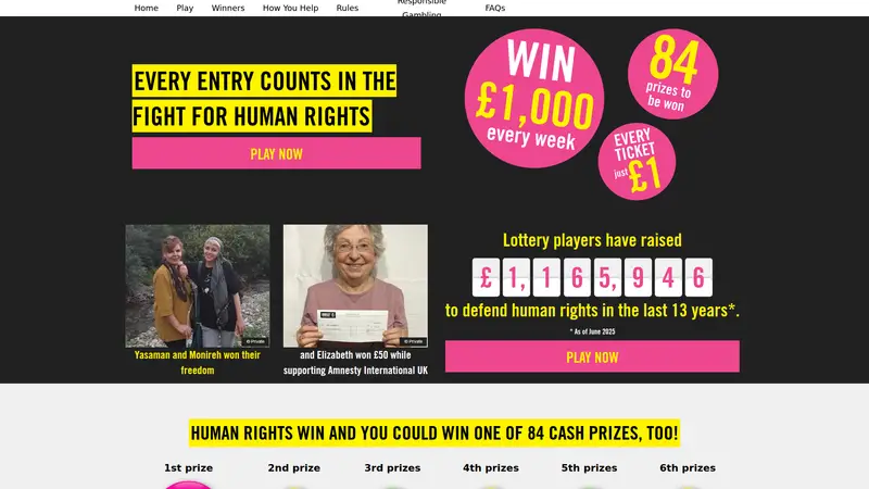 Amnesty Lottery - homepage (desktop)