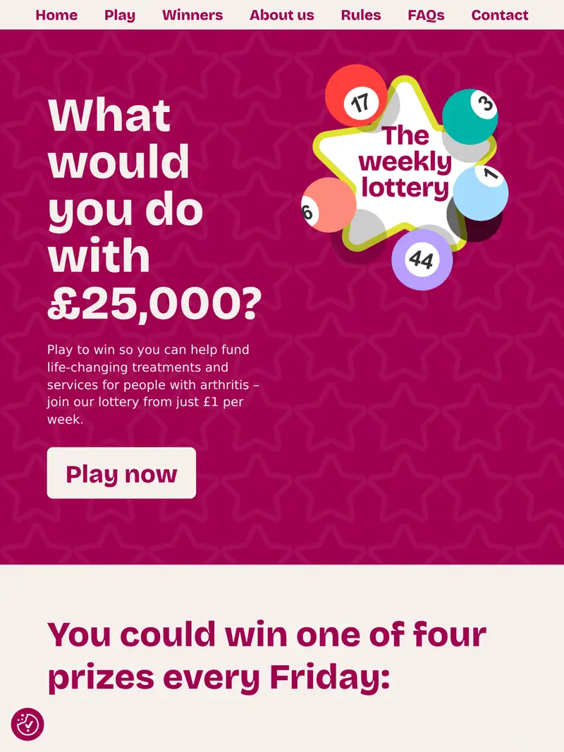 Lottery Arthritis UK - homepage (tablet)