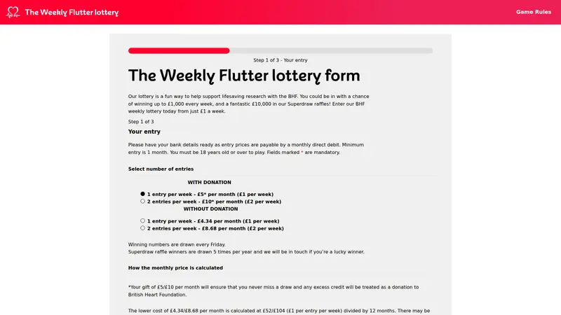 BHF Lottery - homepage (desktop)