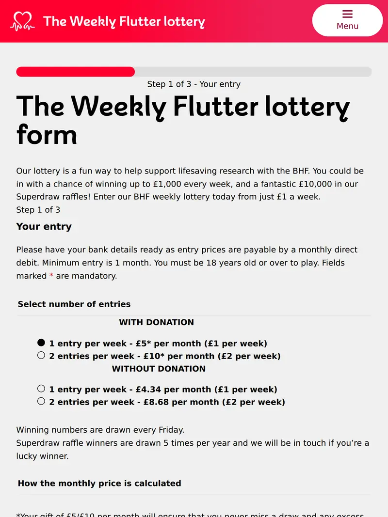 BHF Lottery - homepage (tablet)