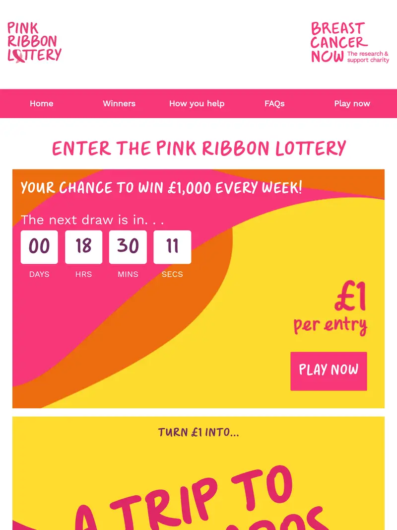 Breast Cancer Now Lottery - homepage (tablet)