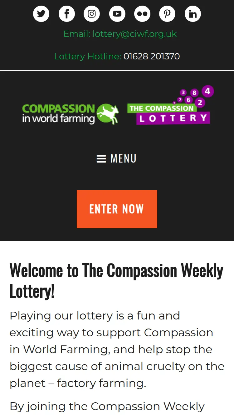 CIWF Lottery - homepage (mobile)