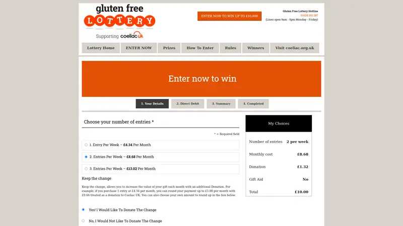 Coeliac Lottery - homepage (desktop)