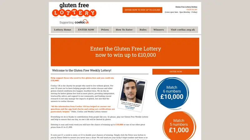 Coeliac Lottery - homepage (desktop)