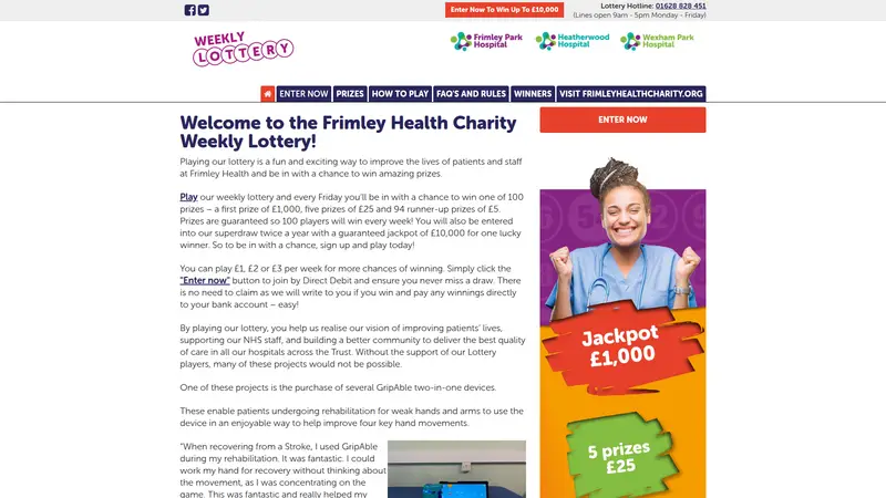 Frimley Health Charity Lottery - homepage (desktop)