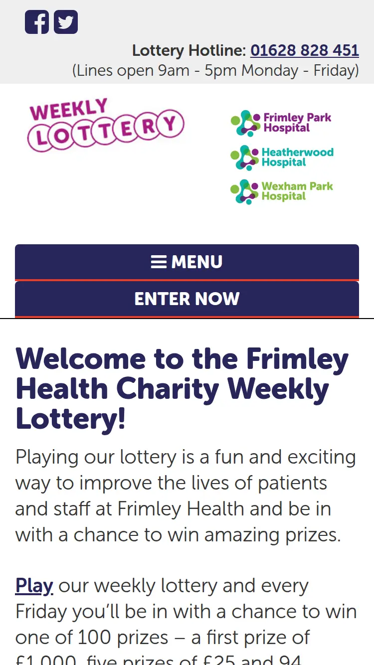 Frimley Health Charity Lottery - homepage (mobile)