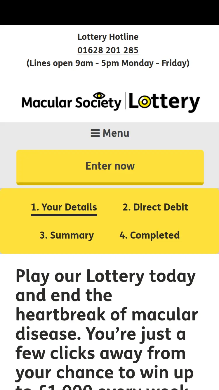 Lottery.macularsociety - homepage (mobile)