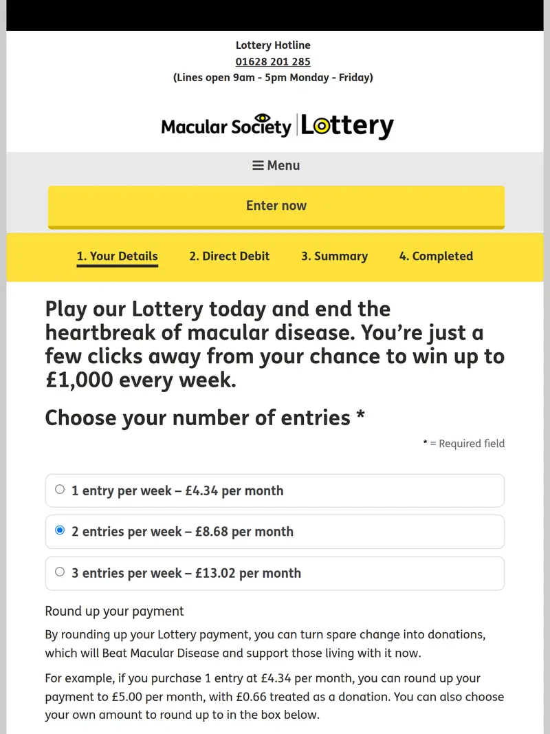 Lottery.macularsociety - homepage (tablet)