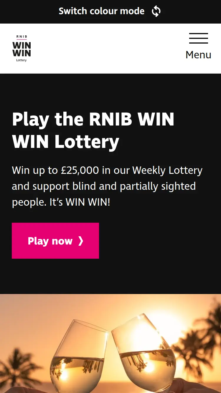 RNIB Lottery - homepage (mobile)