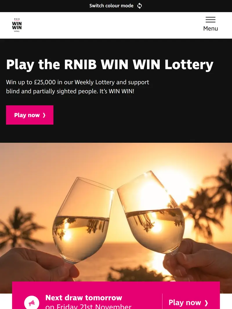 RNIB Lottery - homepage (tablet)