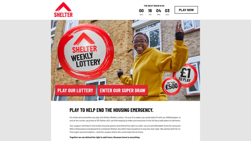 Shelter Lottery - homepage (desktop)