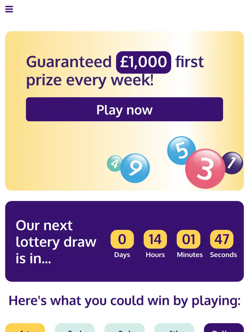 Stroke Lottery - homepage (tablet)