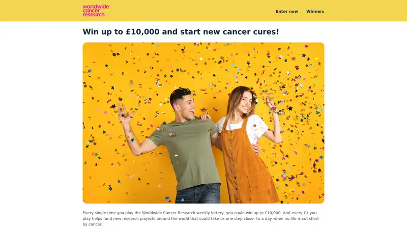 Worldwide Cancer Research Lottery - homepage (desktop)