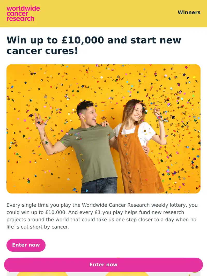 Worldwide Cancer Research Lottery - homepage (tablet)