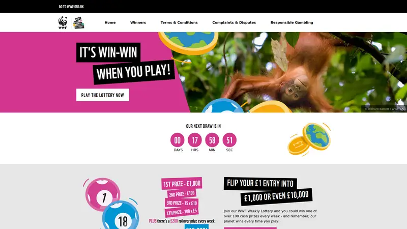 WWF Lottery - homepage (desktop)