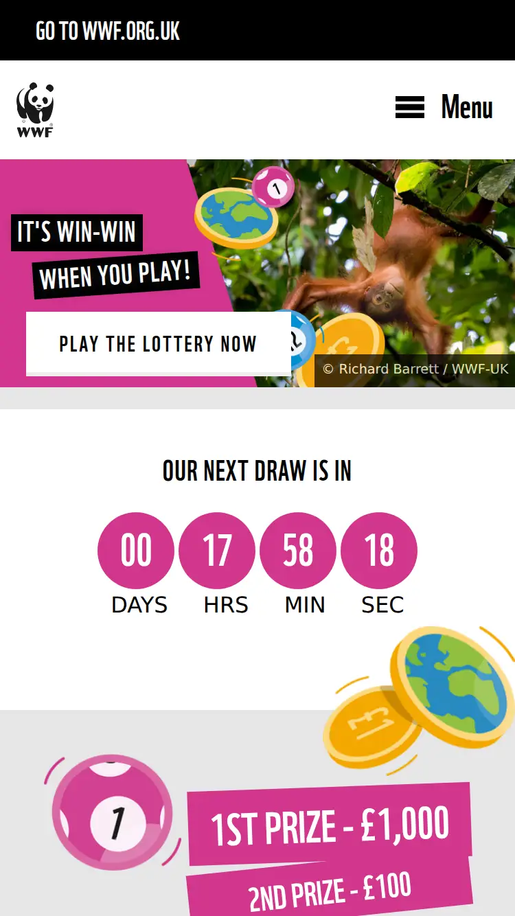 WWF Lottery - homepage (mobile)