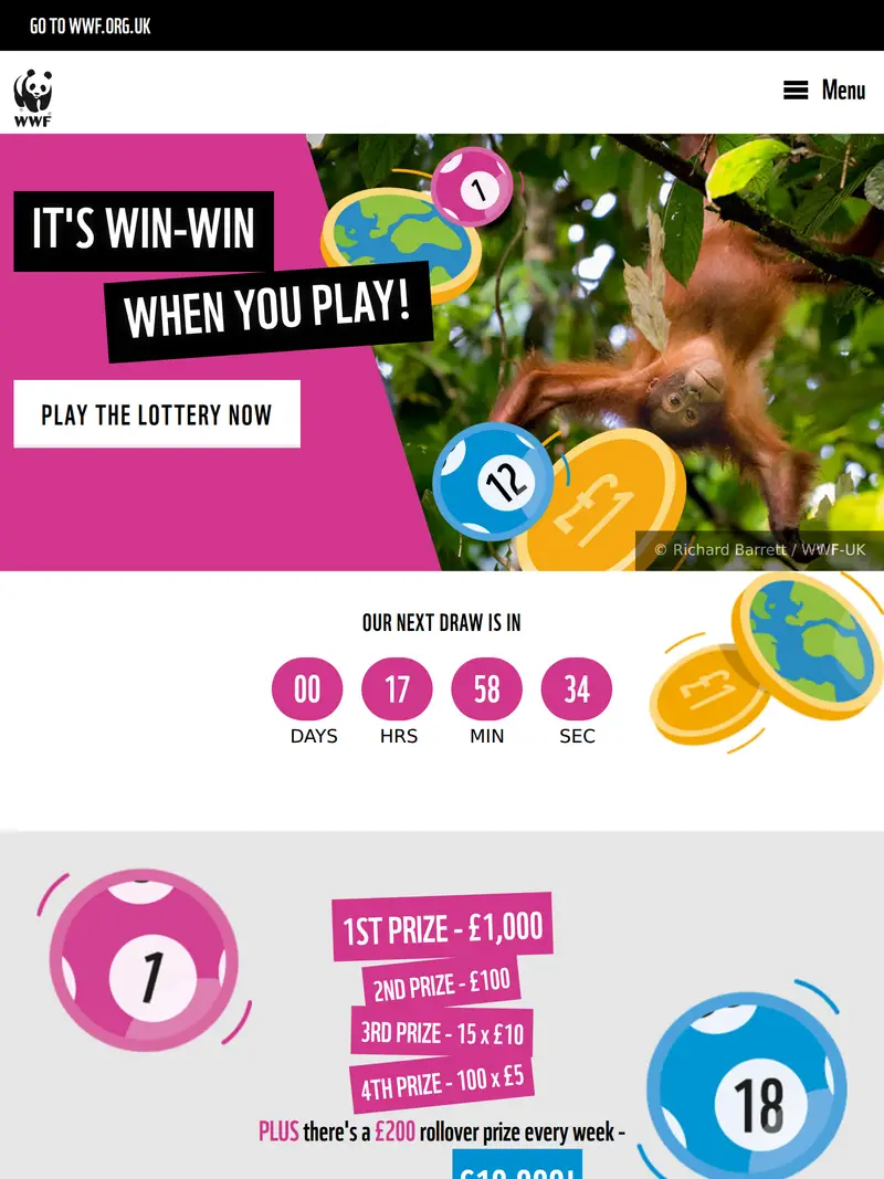 WWF Lottery - homepage (tablet)