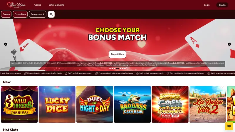 Love Wins Casino - homepage (desktop)
