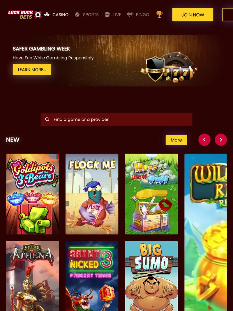 Luck Buck Bets - homepage (tablet)